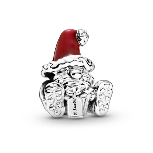 NWT Pandora Sterling Enamel Seated Santa Claus & Present Charm - Picture 1 of 4